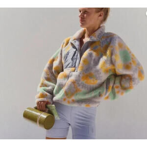 Free People FP Hit The Slopes Printed Fleece Pullover Lillypad Combo Sz S NWT